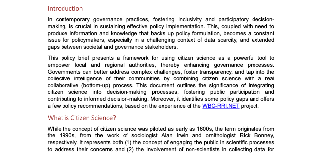 Empowering Local and Regional Authorities through Citizen Science and Public Engagement: A Framework for Inclusive Governance